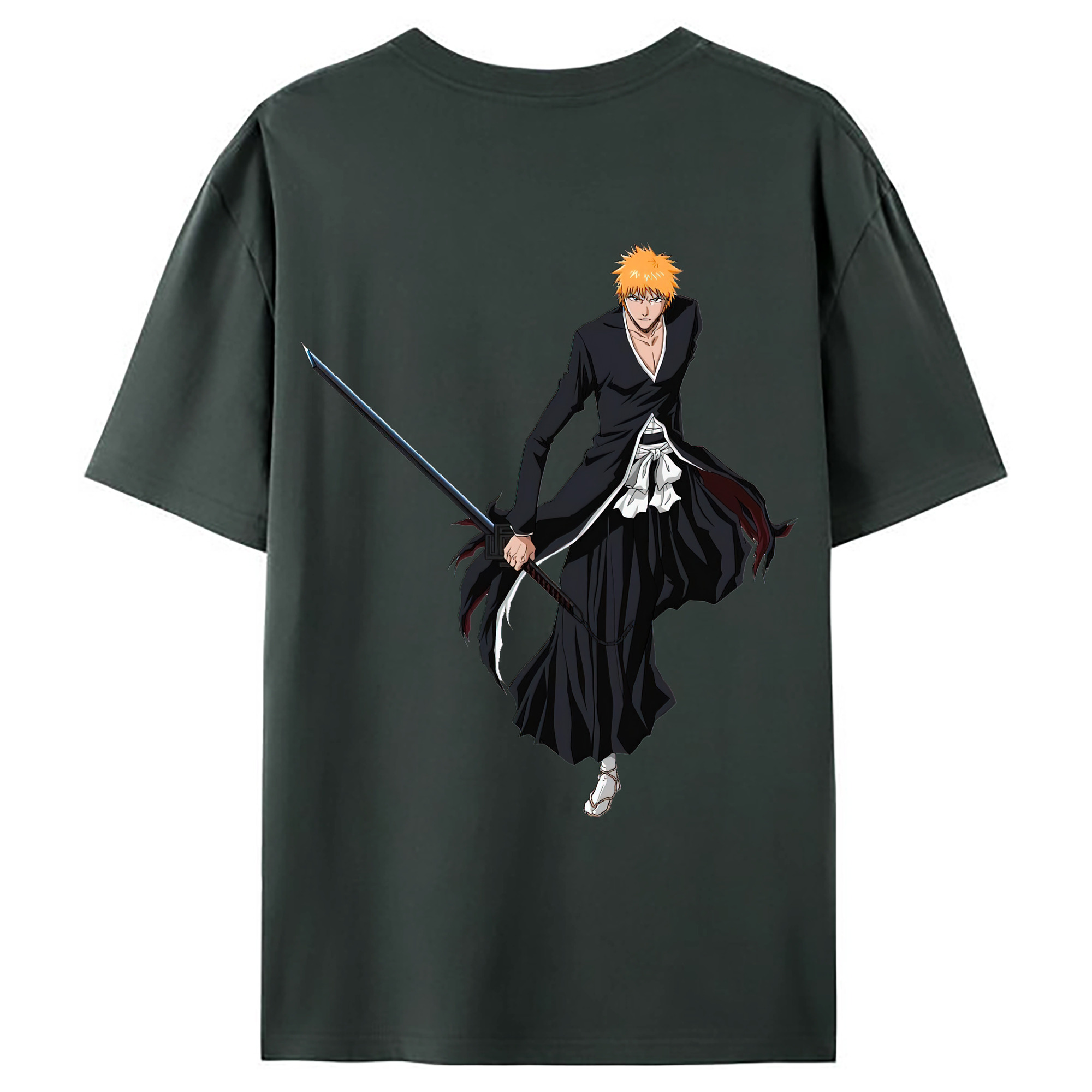 （画像用） ブリーチ 黒崎一護（くろさき いちご）BLEACH Kurosaki Ichigo 綿100％ メンズ半袖Tシャツ（バックプリント） 通気性